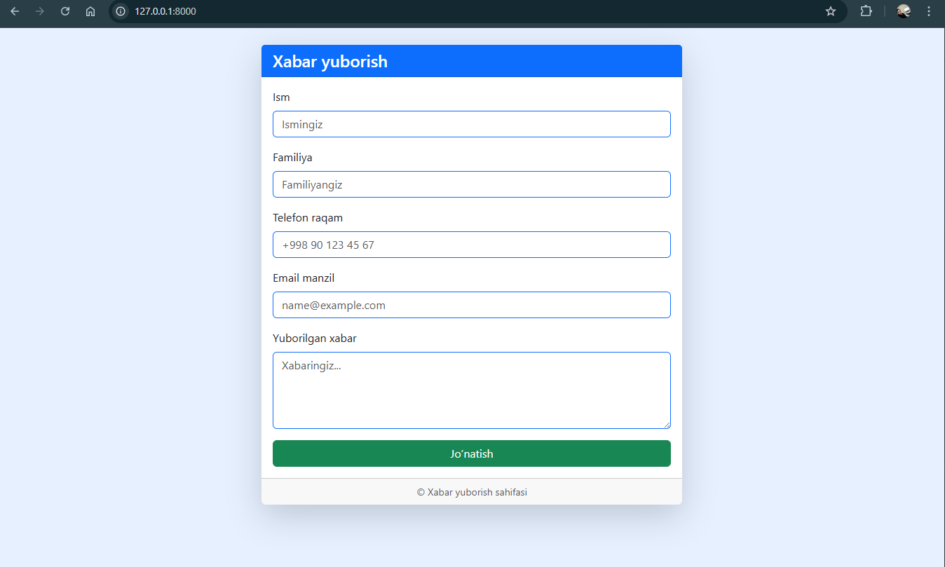Contact form project contact page