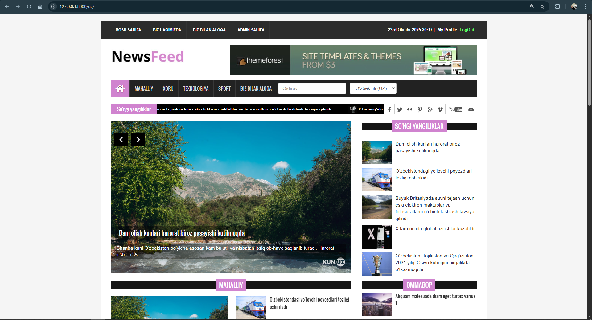 News website home page