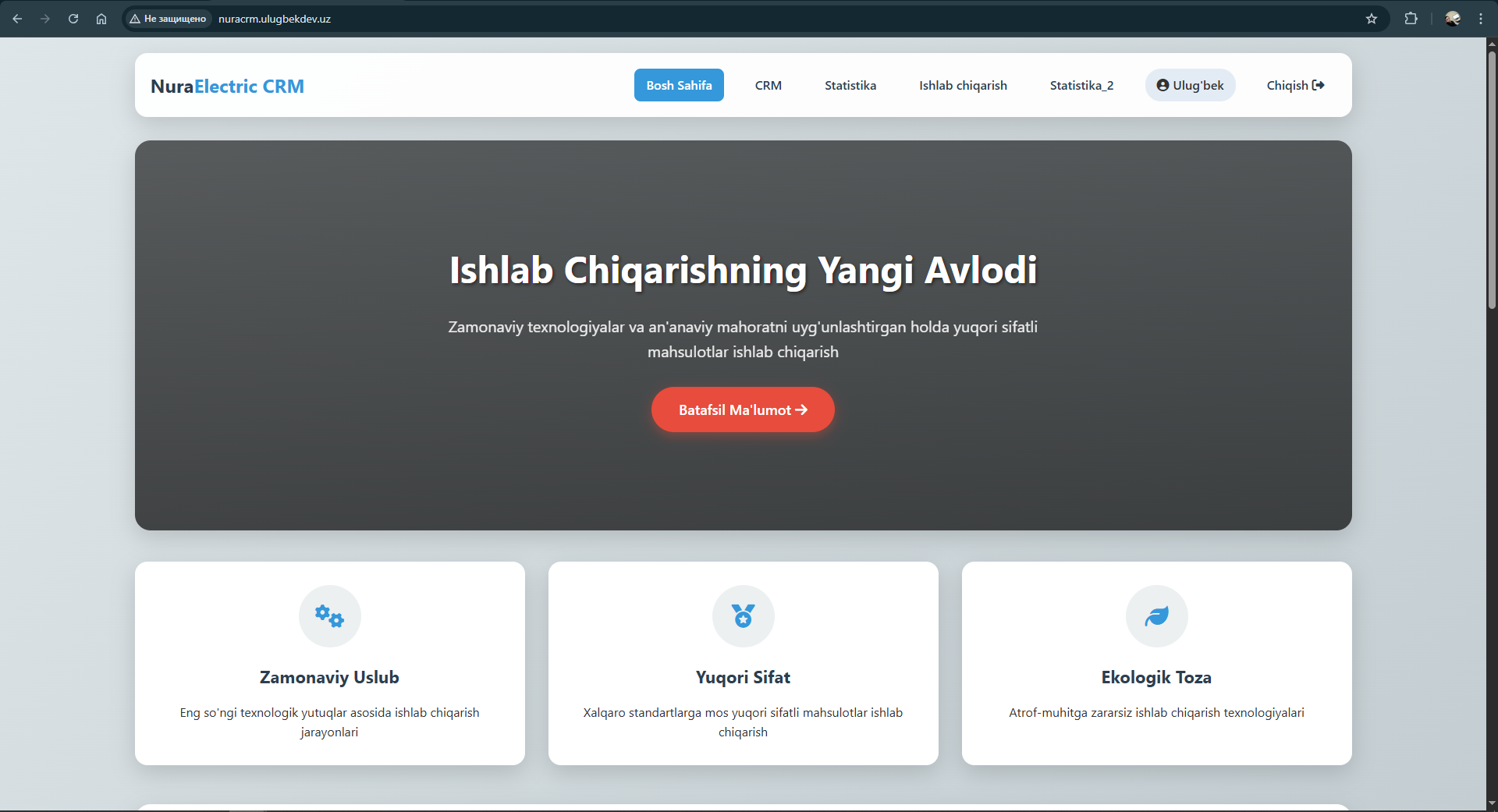 NuraElectric CRM home page
